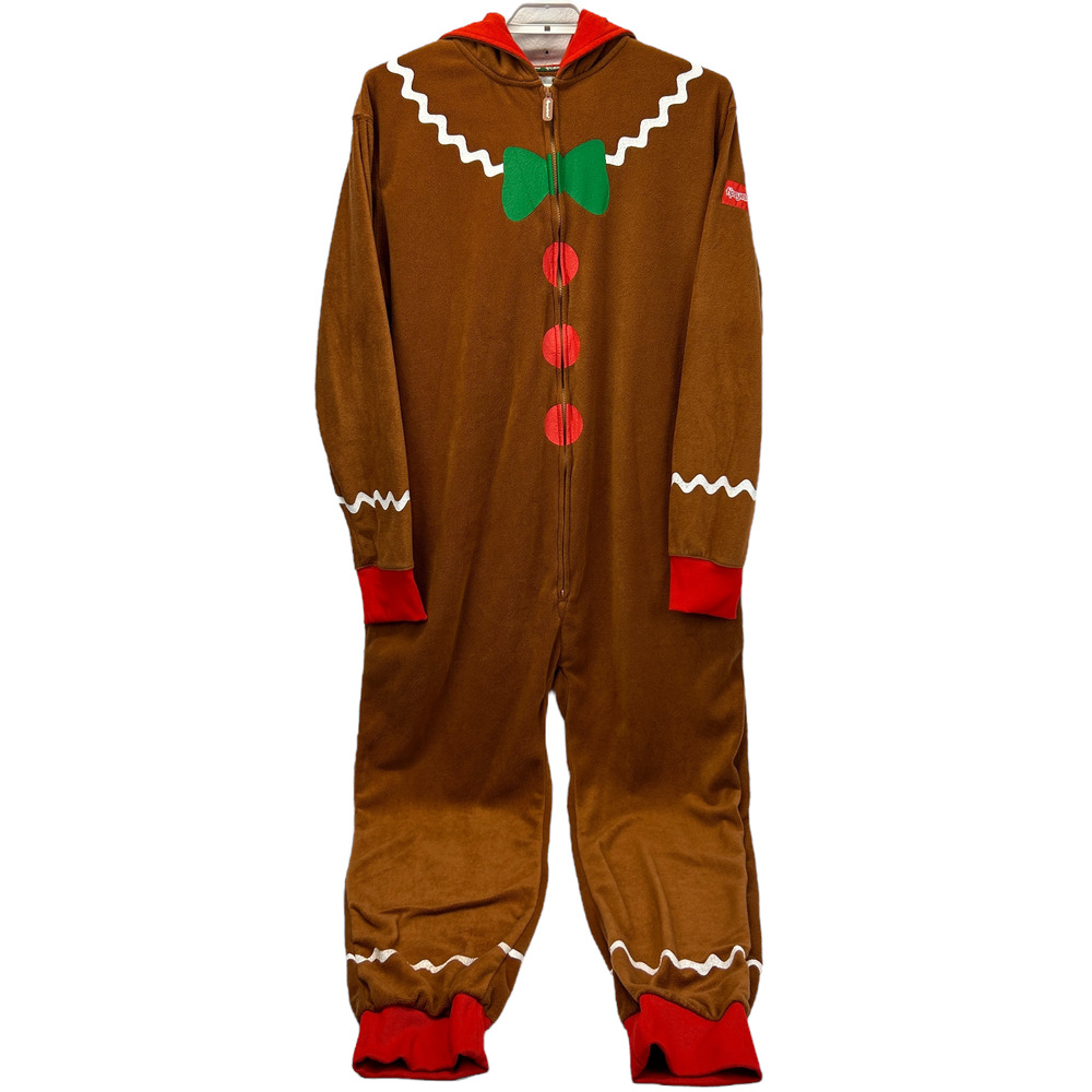 Tipsy Elves Gingerbread Man Jumpsuit Mens 2XL XXL Brown Christmas Pajamas Hooded